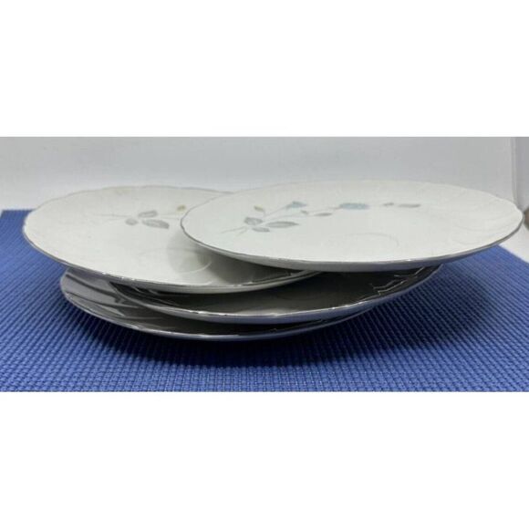 Jonas Roberts #542 Blue Tea Rose Round Snack Plates W/ Cups 8 Piece Set 9" - Picture 8 of 16